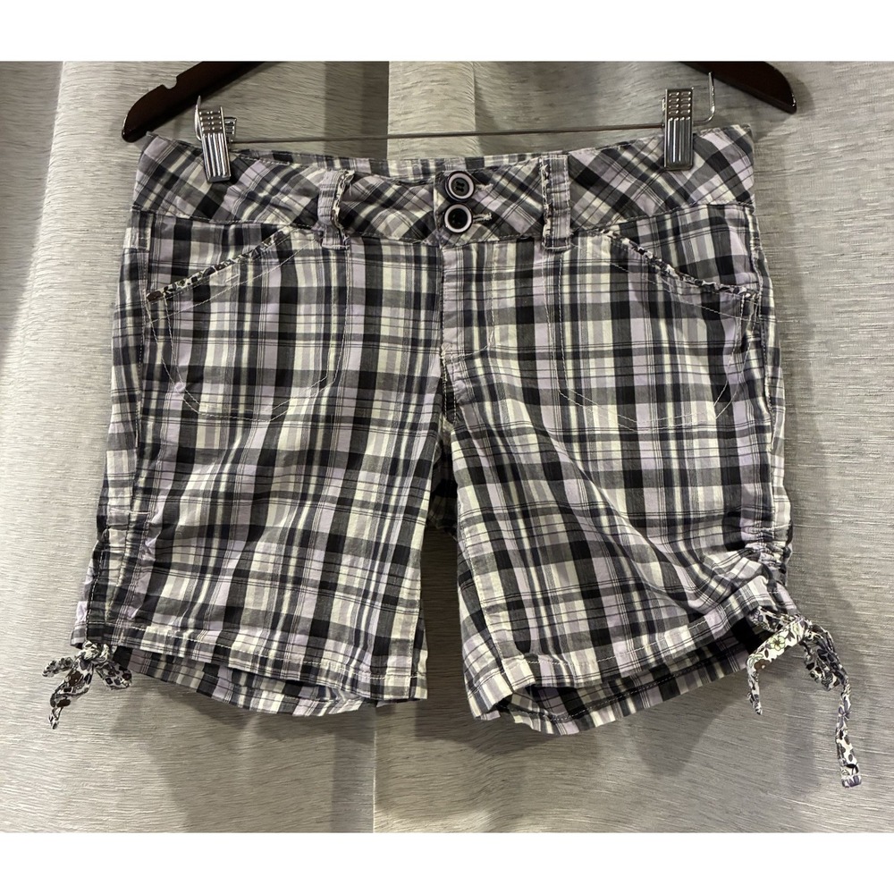 Y2K Plaid Ruched Low Rise Mini Shorts 2000s Preppy Grunge Whimsy Size 7